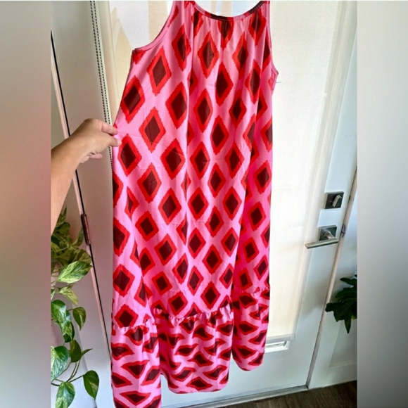 BOHEMIAN RED & PINK ARGYLE PRINT MAXI DRESS NWT - Picture 10 of 13